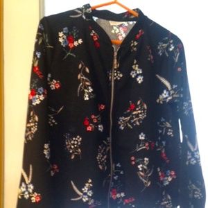 Zip-up floral print jacket black